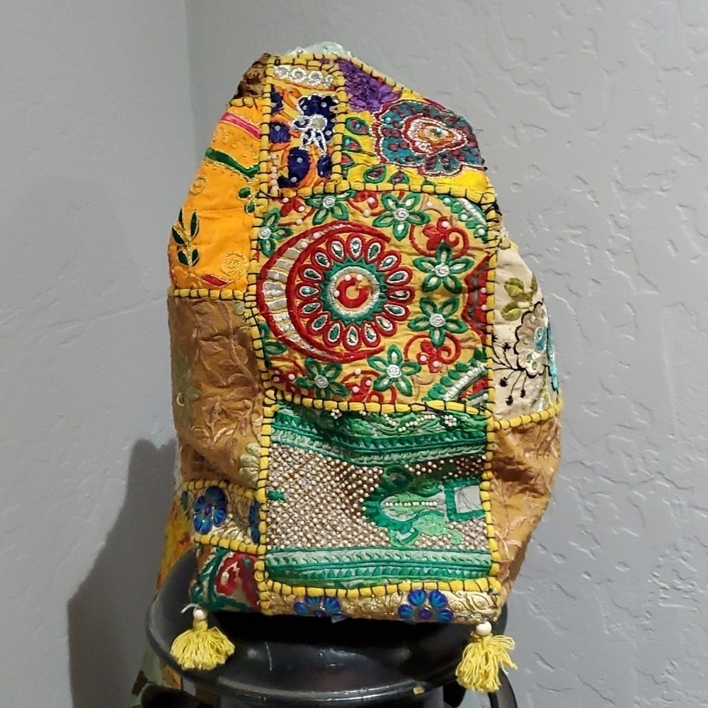 COLORFUL BAG BEADS TASSELS CROSSBODY Hippie EMBROIDERED  INDIA BOHO CHIC Fabric